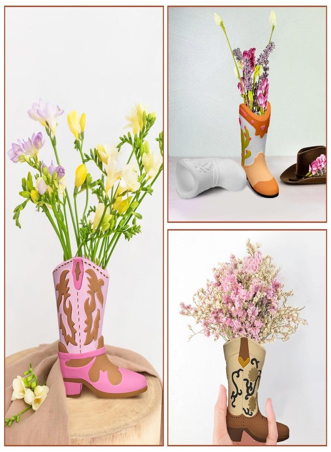 Affrolling 12 Set Cowboy Plaster Boot Vases Ceramics to Paint Ready to Paint DIY Unpainted Plaster Paintable Kit Contains Four Different Styles of Vases with Brush Palette for Adults - Image 5