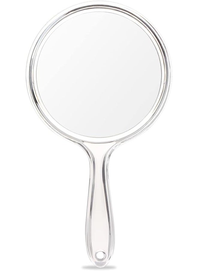 المرآة المحمولة, شفافة مرآة مزدوجة الجانب, مقبض المرآة للسيدات, المرآة المحمولة بسيطة مزدوجة الجانب صغيرة مستديرة, مرآة الجمال الغرور مع مقبض, شفافة - Image 1