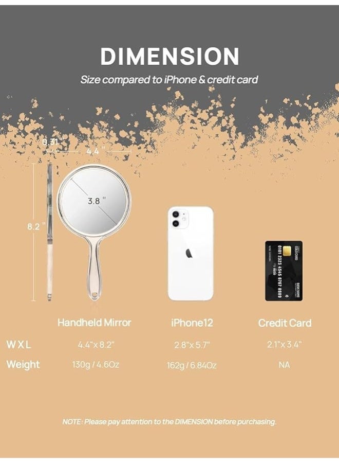 المرآة المحمولة, شفافة مرآة مزدوجة الجانب, مقبض المرآة للسيدات, المرآة المحمولة بسيطة مزدوجة الجانب صغيرة مستديرة, مرآة الجمال الغرور مع مقبض, شفافة - Image 3