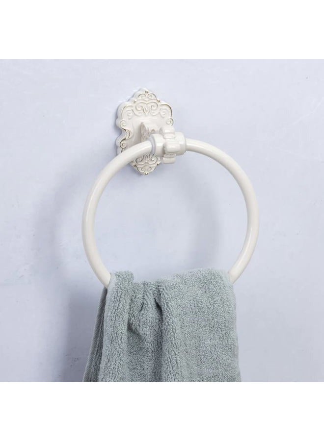 SDH Vintage Style Antique White & Gold Bathroom Towel Ring - Wall Mount Kitchen & Bathroom Hand Towel Holder - Pack of 1 Heavy Duty Aluminium Hanging Ring - Image 2