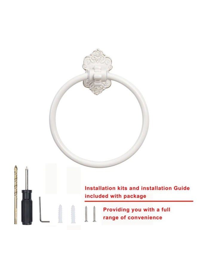 SDH Vintage Style Antique White & Gold Bathroom Towel Ring - Wall Mount Kitchen & Bathroom Hand Towel Holder - Pack of 1 Heavy Duty Aluminium Hanging Ring - Image 4