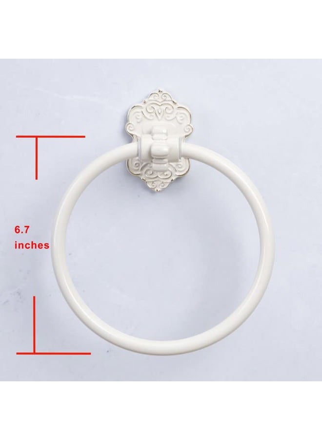 SDH Vintage Style Antique White & Gold Bathroom Towel Ring - Wall Mount Kitchen & Bathroom Hand Towel Holder - Pack of 1 Heavy Duty Aluminium Hanging Ring - Image 3