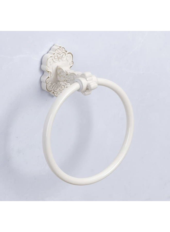 SDH Vintage Style Antique White & Gold Bathroom Towel Ring - Wall Mount Kitchen & Bathroom Hand Towel Holder - Pack of 1 Heavy Duty Aluminium Hanging Ring - Image 1