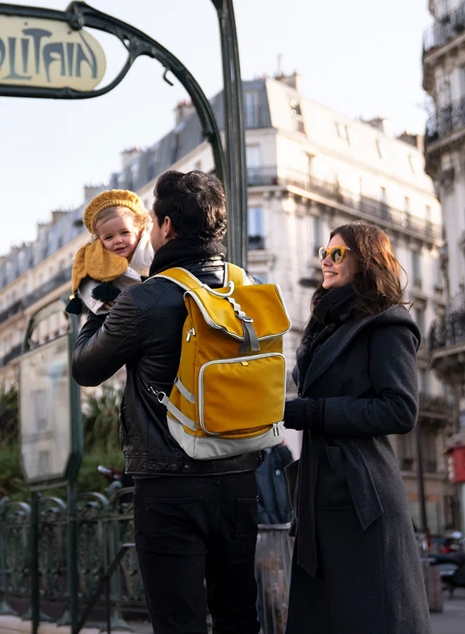 babymoov Babymoov Sancy Diaper Bag Backpack, Unisex Back Pack With Heavy Duty Roll - Top Closure, Large Insulated Compartment, Changing Pad And Accessories, Saffron - Yellow