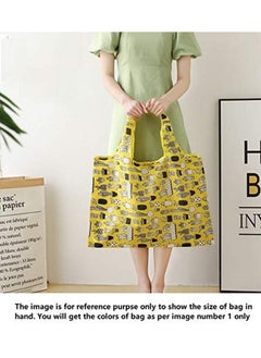 Elios Elios Pattern Reusable And Foldable Shopping Bag/Tote Hand Bag/Travel Bag/Grocery Bag, Heavy Duty, Eco Friendly, Compact, Lightweight And Convenient (Pack Of 2) Contemporary, Black - Unisex-Adult  - Image 3