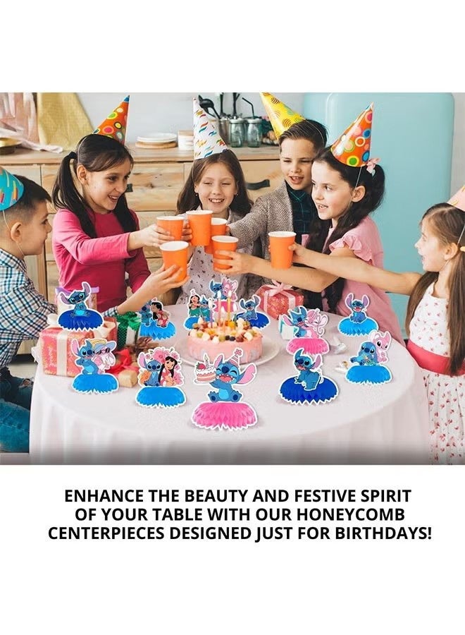 HY Stitch Birthday Party Supplies, Honeycomb Center Decorations, Stitch Party Decorations, Double-sided Desktop Decorations, Center Decorations for Parties, 9 Pcs - Image 4