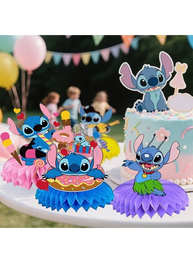 HY Stitch Birthday Party Supplies, Honeycomb Center Decorations, Stitch Party Decorations, Double-sided Desktop Decorations, Center Decorations for Parties, 9 Pcs - Image 5