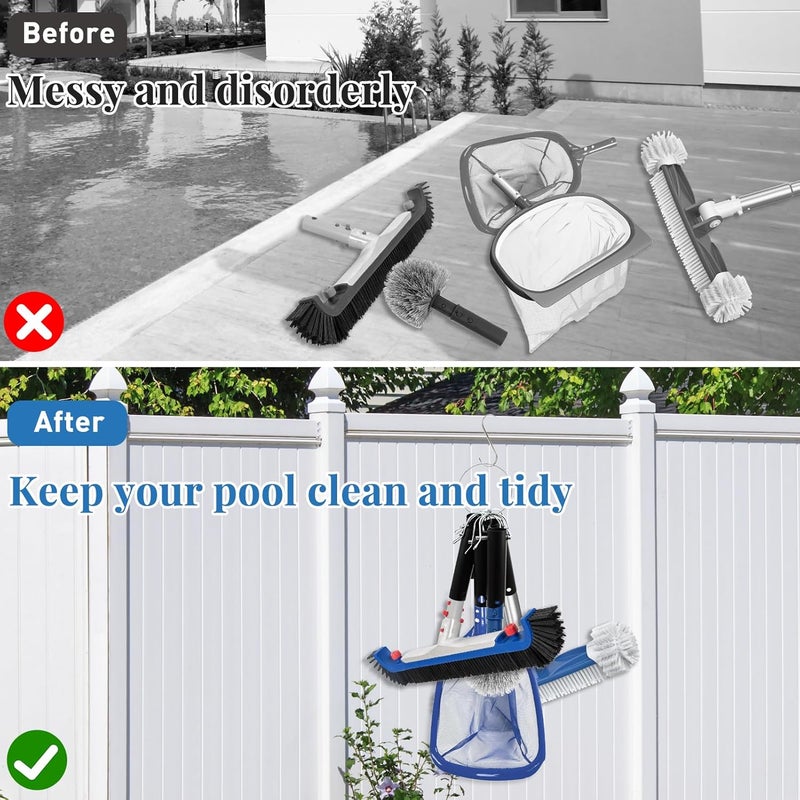 Feoang 4 Pack Pool Tool Holder and Organizer,Pool Cleaning Equipment Storage with 4 Pool Tool Holder,4 Hooks,Key Chain Loop and S Shaped Hook Easy Storage Pool Cleaning Equipment Storage for Skimmers - Image 4
