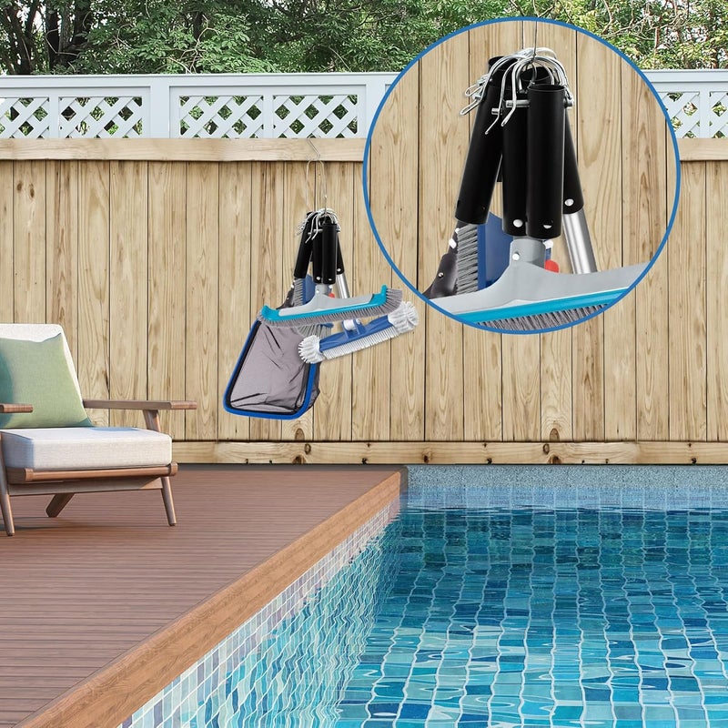 Feoang 4 Pack Pool Tool Holder and Organizer,Pool Cleaning Equipment Storage with 4 Pool Tool Holder,4 Hooks,Key Chain Loop and S Shaped Hook Easy Storage Pool Cleaning Equipment Storage for Skimmers - Image 5