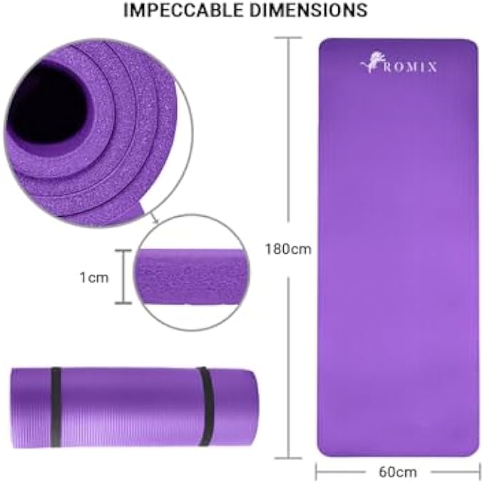 ROMIX Yoga Mat, 10Mm Thick Eco Friendly Foam Exercise Mat With Carry Bag And Strap, (180 X 60 Cm) Non Slip Classic Pro Workout Mat For Women Men Home Fitness Pilates Gymnastics Aerobics Meditation - Image 2