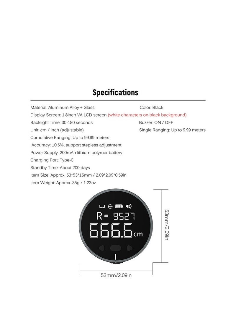 Generic small Q electronic ruler – compact design, 99M max range, measures flat, curved  cylindrical surfaces, 360-day battery life, high-value portable tool  - Image 5