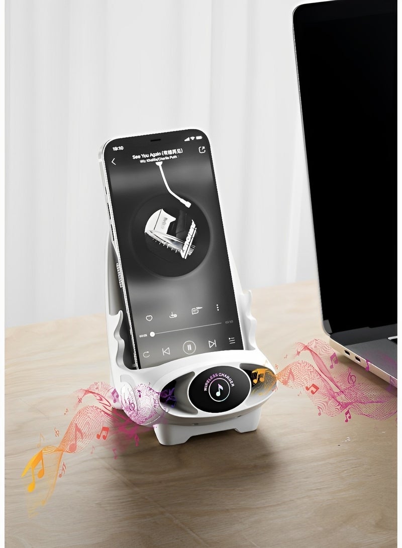 ريوكل شاحن لاسلكي صغير مع كرسي شحن لاسلكي سريع وحامل هاتف متعدد الوظائف وحامل هاتف محمول مع وظيفة مكبر صوت وحامل هواتف وديكور سطح المكتب - Image 5