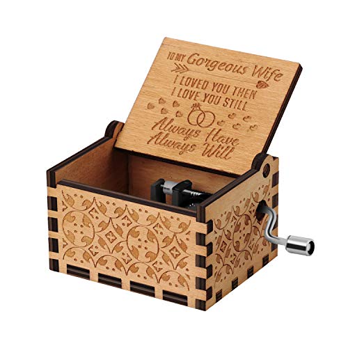 Huntmic You are My Sunshine Wood Music Boxes,Laser Engraved Vintage Wooden Sunshine Musical Box Gifts for Birthday/Christmas/Valentine's Day (Wood-Husband to Wife) - Image 1