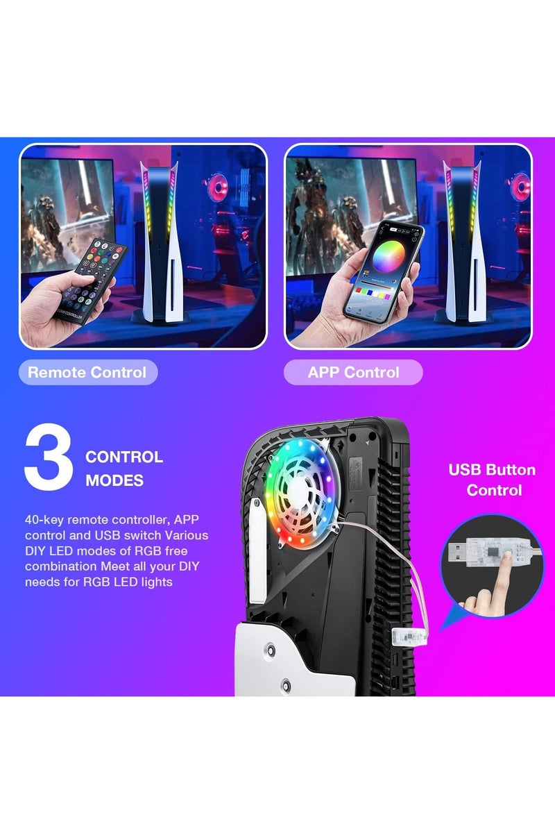فلاشهوك شريط إضاءة LED RGB لجهاز PlayStation 5 / PS5 Slim (إصدار رقمي وقرص) - تحكم عن بُعد/تطبيق/USB، 8 ألوان، أكثر من 400 تأثير، مزامنة الموسيقى، ملحقات ديكور DIY - Image 4