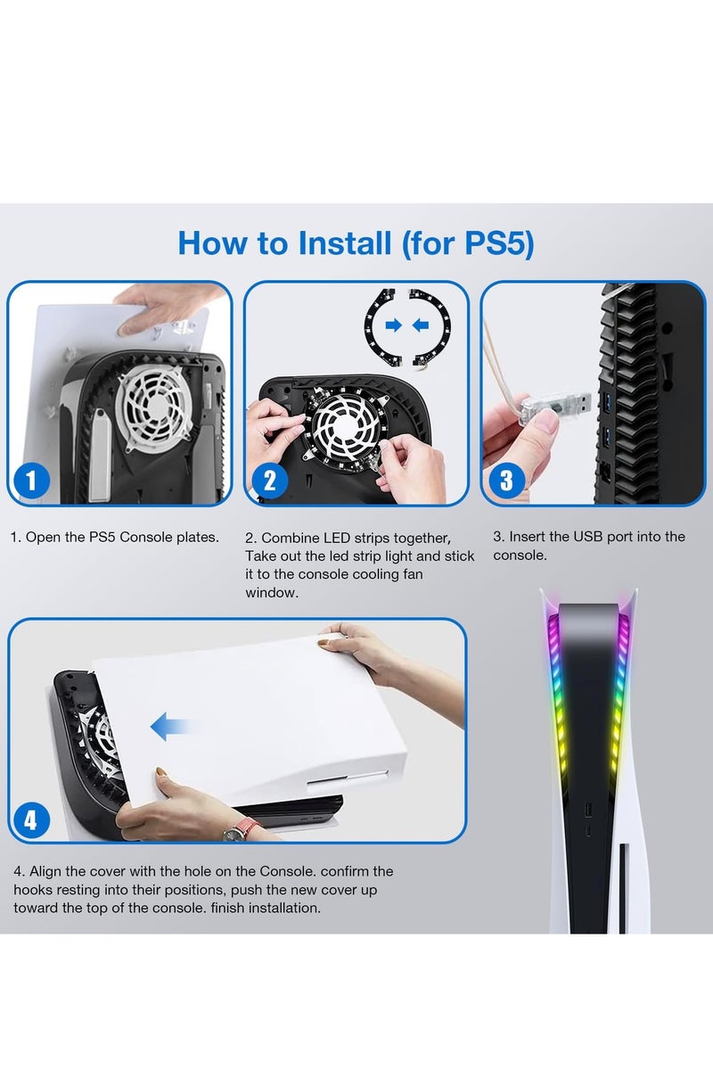 فلاشهوك شريط إضاءة LED RGB لجهاز PlayStation 5 / PS5 Slim (إصدار رقمي وقرص) - تحكم عن بُعد/تطبيق/USB، 8 ألوان، أكثر من 400 تأثير، مزامنة الموسيقى، ملحقات ديكور DIY - Image 5