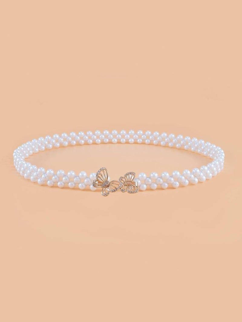 Shining Diva Fashion فساتين لؤلؤ تقليدية أنيقة للنساء والفتيات (بيضاء) حزام خصر سلسلة كمر بند جينز - Image 4