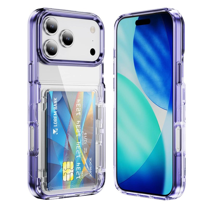 غطاء واقي بPC لـ iPhone 17 / 17 Air / 17 Pro / 17 Pro Max مع حامل قابل للطي وحامل بطاقات مع مقاوم للصدمات مع حماية من السقوط باللون بنفسجي بوظيفة حامل أثناء التنقل للطاولة - Image 1