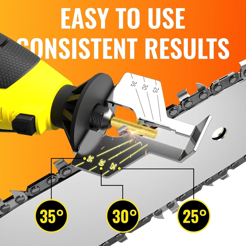 EzzDoo Electric Chainsaw Sharpener Kit with 6 Titanium-Coated Diamond Bits - Handheld Chain Saw Sharpener Tool for All Chains - No Removal Required, Easy and Fast Chainsaw Sharpening Kit - Image 3