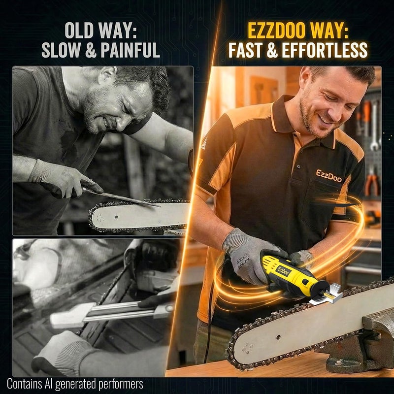 EzzDoo Electric Chainsaw Sharpener Kit with 6 Titanium-Coated Diamond Bits - Handheld Chain Saw Sharpener Tool for All Chains - No Removal Required, Easy and Fast Chainsaw Sharpening Kit - Image 5