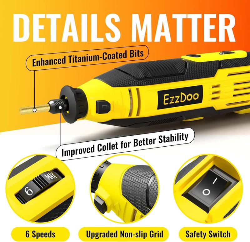 EzzDoo Electric Chainsaw Sharpener Kit with 6 Titanium-Coated Diamond Bits - Handheld Chain Saw Sharpener Tool for All Chains - No Removal Required, Easy and Fast Chainsaw Sharpening Kit - Image 4