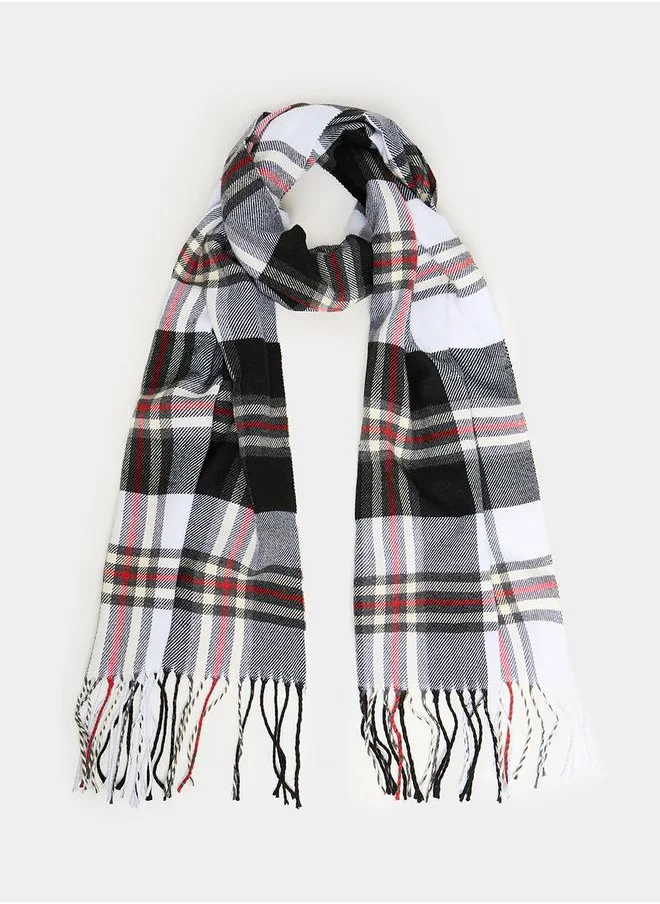ستايلي Checked Scarf with Fringe Detail