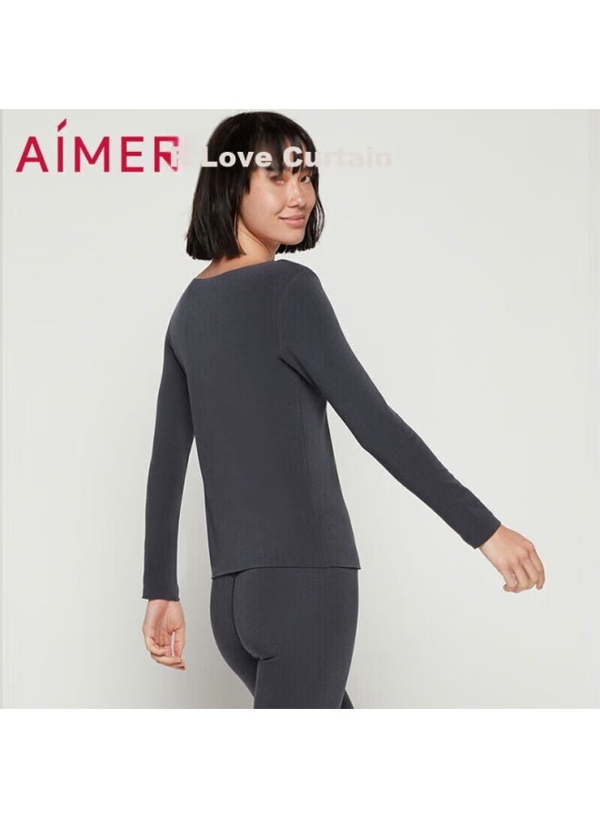 Aimer Women's Thermal Underwear Crew Neck Long Sleeve Base Shirt Moisture-wicking Milk Fiber Am726653 Gray Size 155 - Image 3