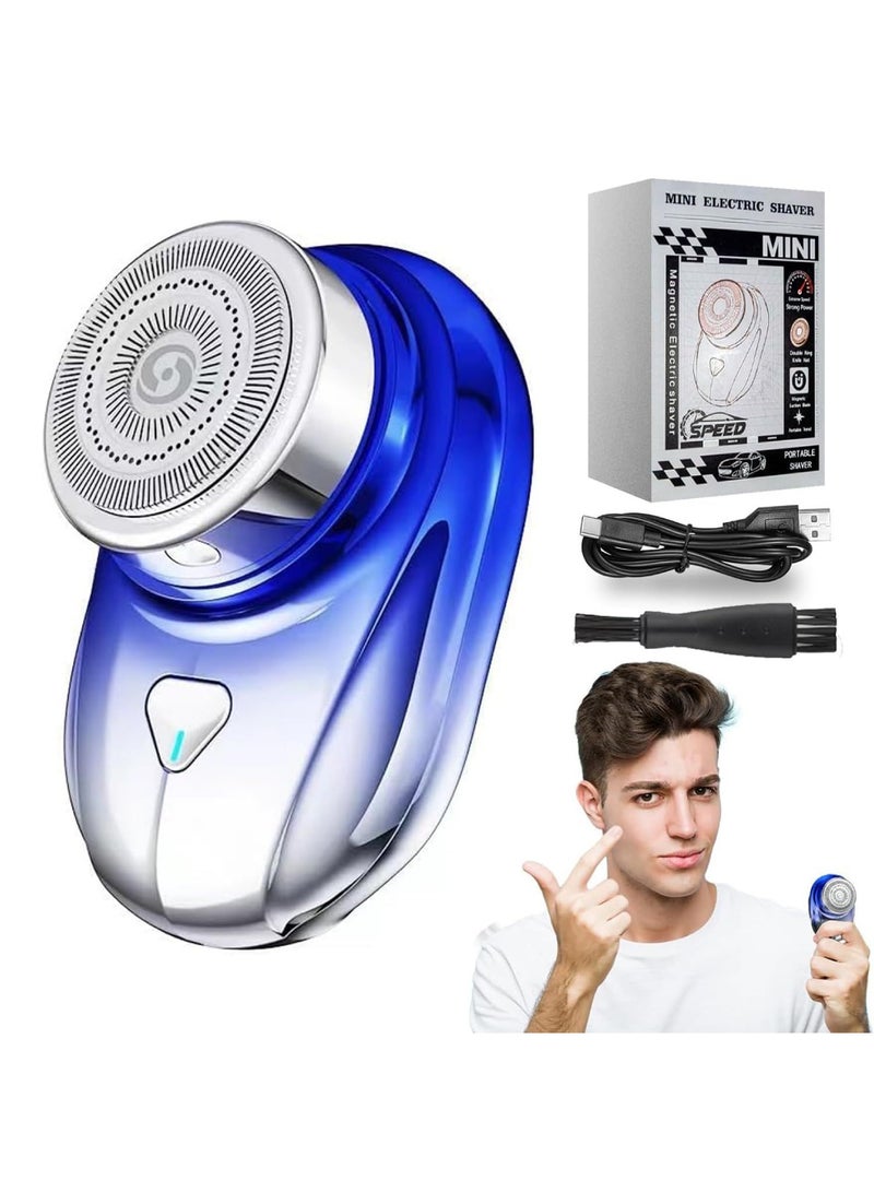 【Upgrade】 Mini Portable Razor, Waterproof Electric Razor, Magnetic Head, Travel Electric Razor, Long Lasting Shavers Powerful Waterproof for Wet for Beard, Hair, Body, Shaving (Blue) - Image 1