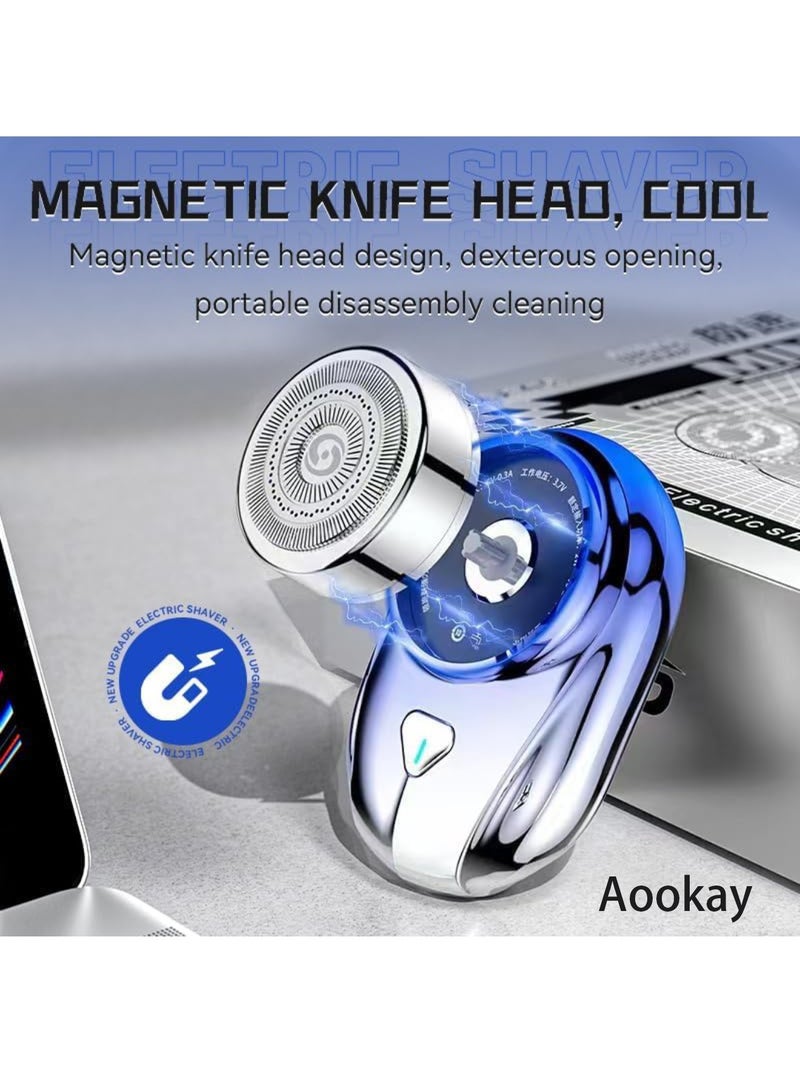 【Upgrade】 Mini Portable Razor, Waterproof Electric Razor, Magnetic Head, Travel Electric Razor, Long Lasting Shavers Powerful Waterproof for Wet for Beard, Hair, Body, Shaving (Blue) - Image 2