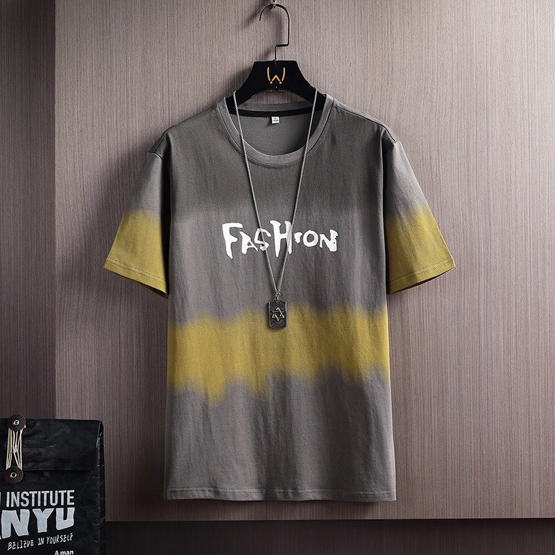 Short-Sleeved T-Shirt for Men, Pure Cotton, Summer Gradient Color, All-Cotton, Youth Round Neck, Half-Sleeve, Breathable Casual Top for Students - Image 2