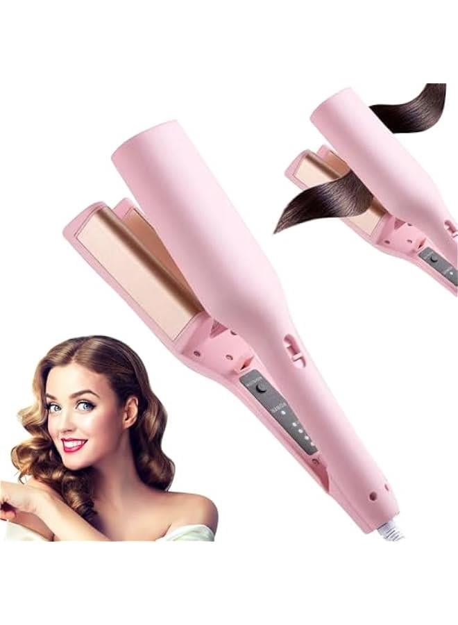 Big Wave Hair Curler, V Shaped Curling Iron, 32mm Waver Hair Curler, French Egg Roll Hair Crimper for Long Hair (Pink) - Image 1