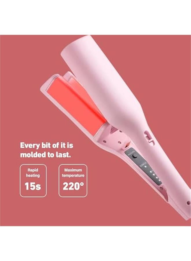 Big Wave Hair Curler, V Shaped Curling Iron, 32mm Waver Hair Curler, French Egg Roll Hair Crimper for Long Hair (Pink) - Image 4