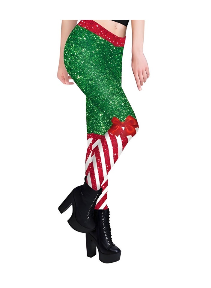Loquat Womens Printed Christmas Leggings High Waist Xmas Tight Holiday Skinny Pants - Image 2