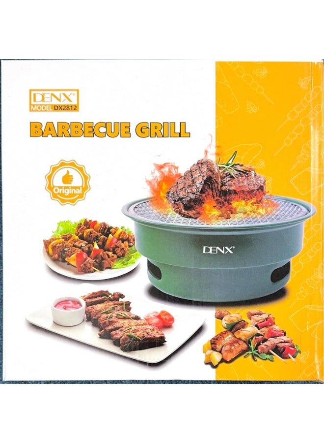 DENX Charcoal Barbecue Grill, Portable Outdoor Bbq Grill with Non Stick Surface, Removable Grease Tray, Round Compact Travel Grill for Camping, Picnic, Garden (DX2812) - Image 1