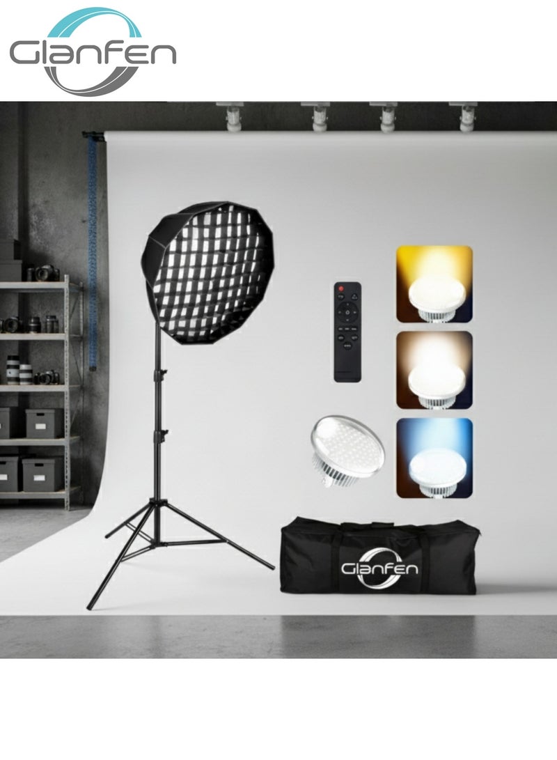 Glanfen Photography Studio Lighting Kit, 480W Dimmable LED Parabolic Softbox with Remote Control, CRI 85+ 3 Color Temperatures (3000K-6500K), 2M Light Stand & Remote Lighting for Photo Video Shooting - Image 1