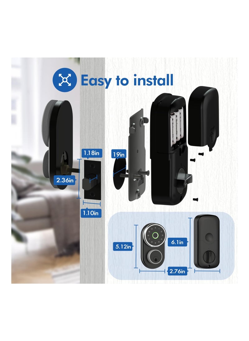 KASTWAVE - Fingerprint Door Lock, Keyless Entry Door Lock, Smart Lock with Fingerprint ID and Keypad Auto Lock, Electronic Digital Deadbolt with Fobs, Easy to Install (Black) - Image 1