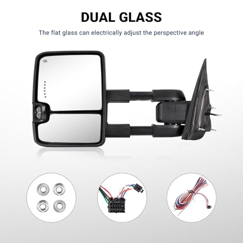 Sanooer Towing Mirror for Silverado Sierra -Compatible with 2014-2018 Chevy Silverado GMC Sierra With Power Operated Heated Glass Turn Signal Light&Running Light Driver&Passenger Sides - Image 5