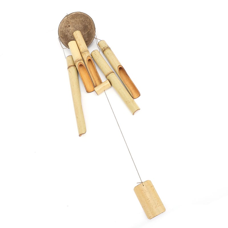 Bamboo Wind Chimes Coconut Shell Top Indoor Outdoor Hanging Decorative Outside Garden Decor Craft Gift - Image 5
