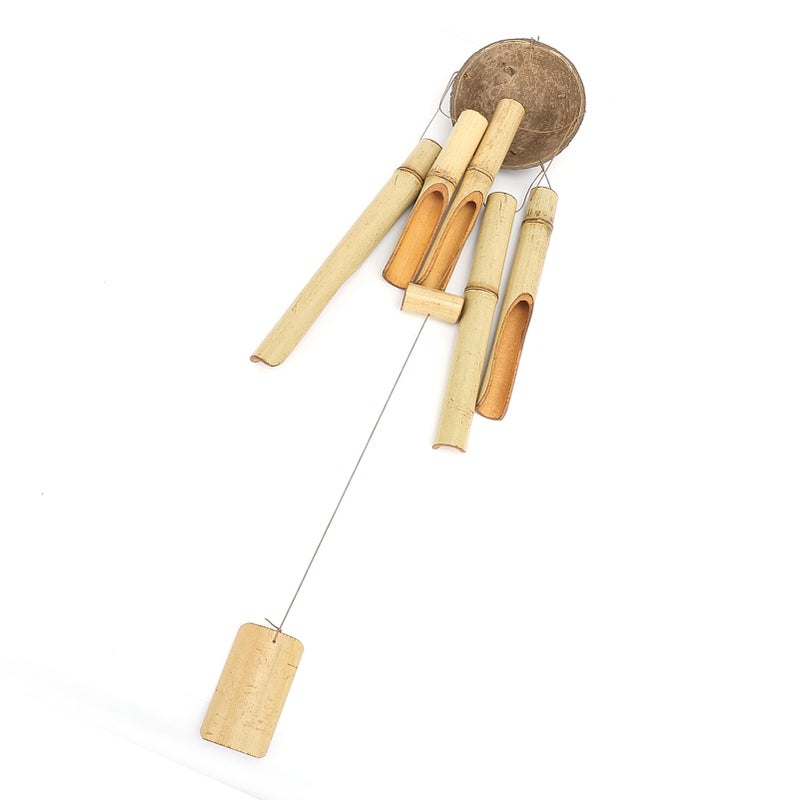 Bamboo Wind Chimes Coconut Shell Top Indoor Outdoor Hanging Decorative Outside Garden Decor Craft Gift - Image 2