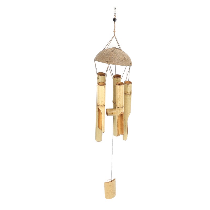 Bamboo Wind Chimes Coconut Shell Top Indoor Outdoor Hanging Decorative Outside Garden Decor Craft Gift - Image 1