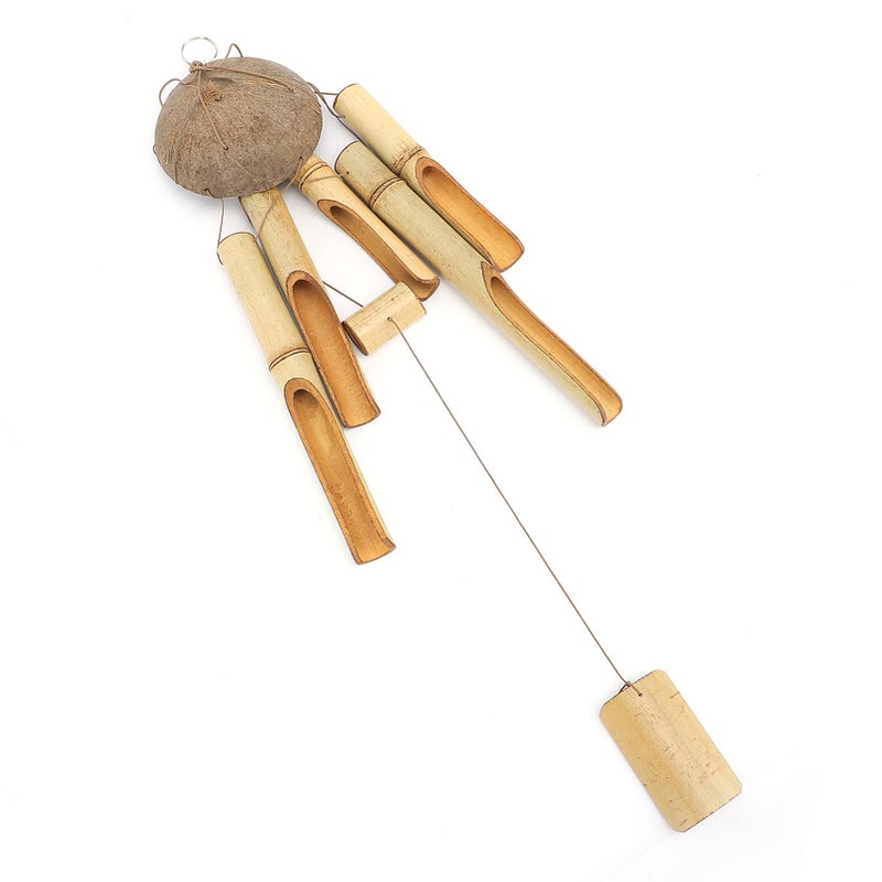 Bamboo Wind Chimes Coconut Shell Top Indoor Outdoor Hanging Decorative Outside Garden Decor Craft Gift - Image 4