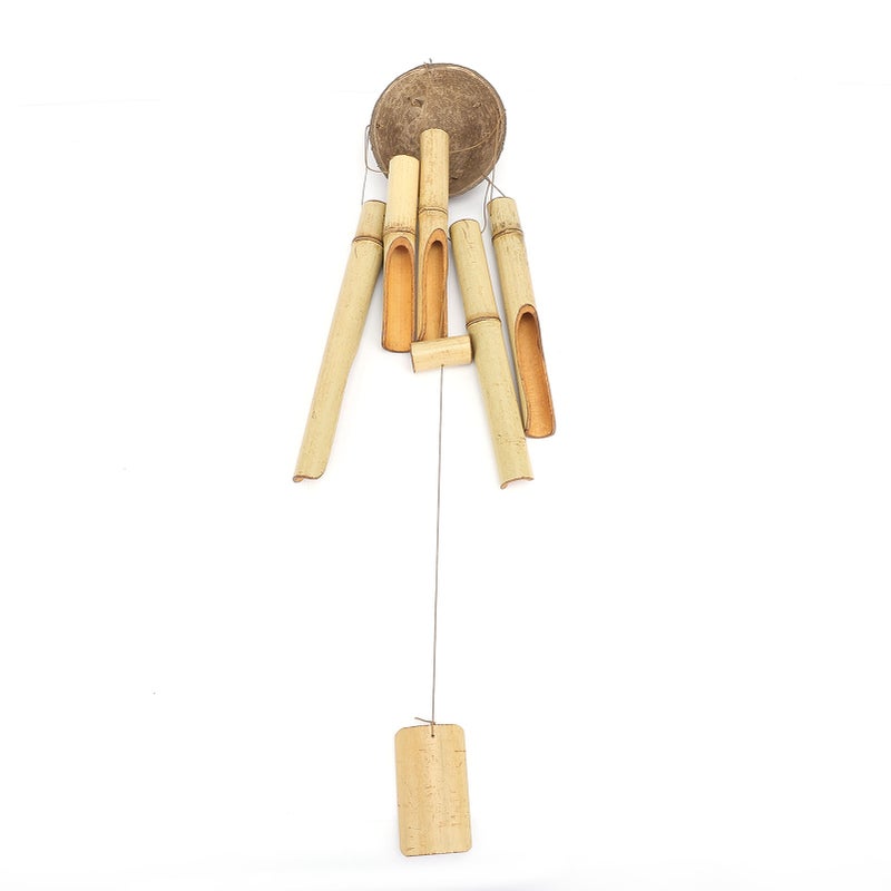 Bamboo Wind Chimes Coconut Shell Top Indoor Outdoor Hanging Decorative Outside Garden Decor Craft Gift - Image 3