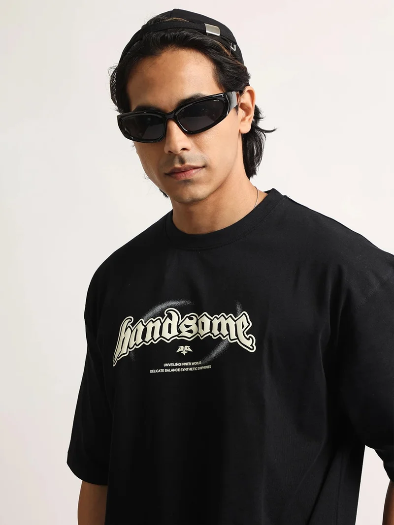 مانياك Maniac Mens Printed Round Neck Half Sleeve Cream and Hunter Green Cotton Tshirt