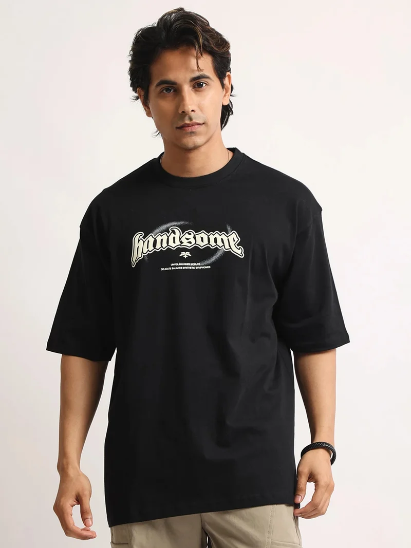 Maniac  Maniac Mens Printed Round Neck Half Sleeve Cream and Hunter Green Cotton Tshirt for Men | Best Price UAE