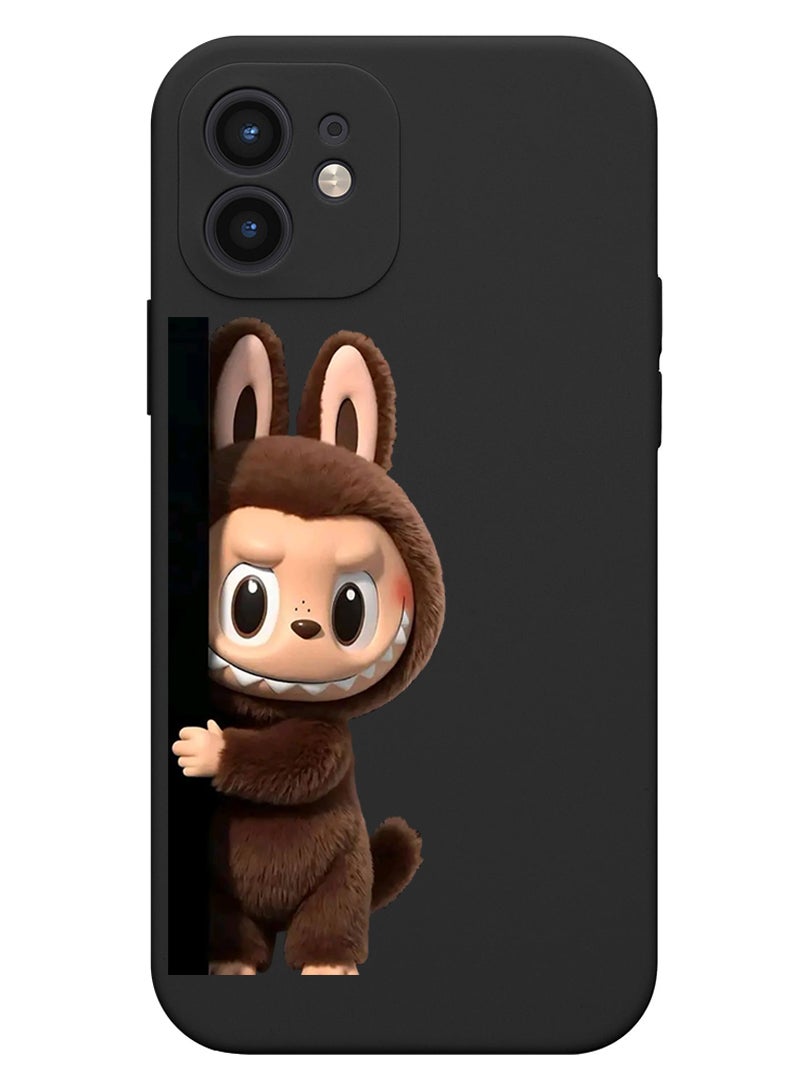 Theodor Protective Slim Fit Case Liquid Silicone Cover with Full Body Protection Anti-Scratch Shockproof Case For Apple iPhone 12 (Black) Labubu (10) - Image 1