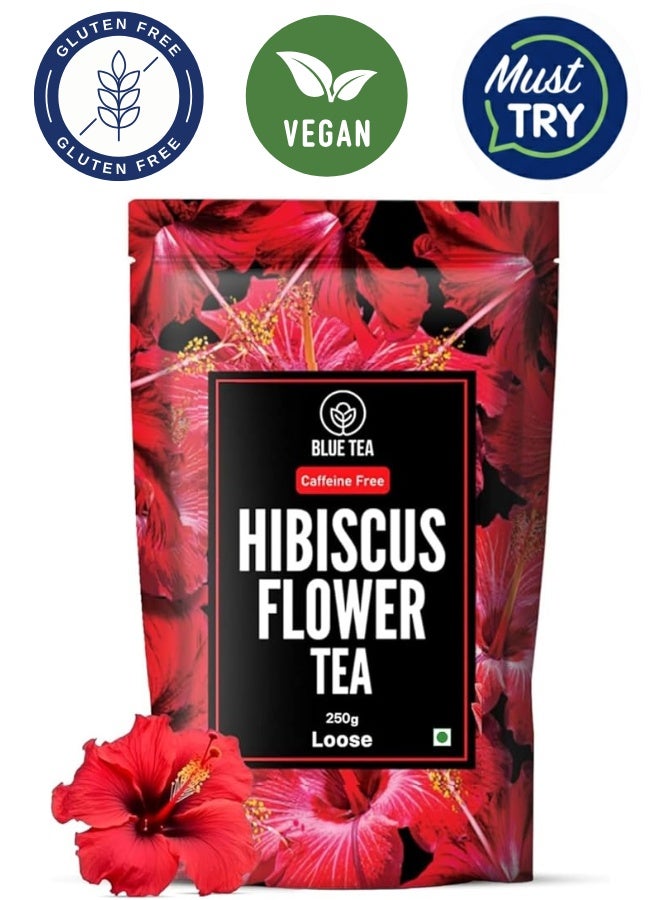 BLUE TEA Hibiscus Flower Tea 250g | 250 Cups | Skin Glow Enhancing Tea | Rich in Vitamin C | Tangy Flavor | Flower-Based Herbal Tea | Caffeine Free | Featured on Shark Tank | Premium Zipper Pack - Image 1