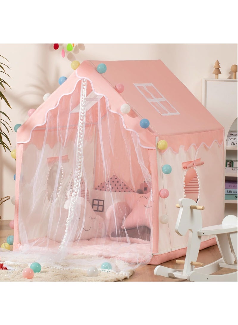 GUDOO Kids Playhouse with LED Lights and Cloud-shaped Pendant, Play Tent Game House for Boys Girls, Children's Outdoor Indoor Activity Center Princess Castle - Image 1