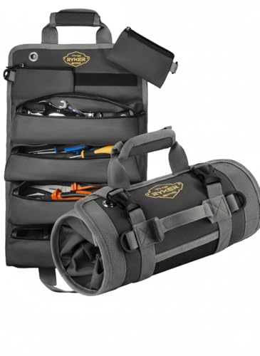The Ryker Bag Black Roll Up Tool Bag Organizer Heavy Duty Motorcycle Tool Roll with Detachable Pouches for Mechanics Electricians Plumbers DIY Storage Practical Gift for Dad Black - Image 1