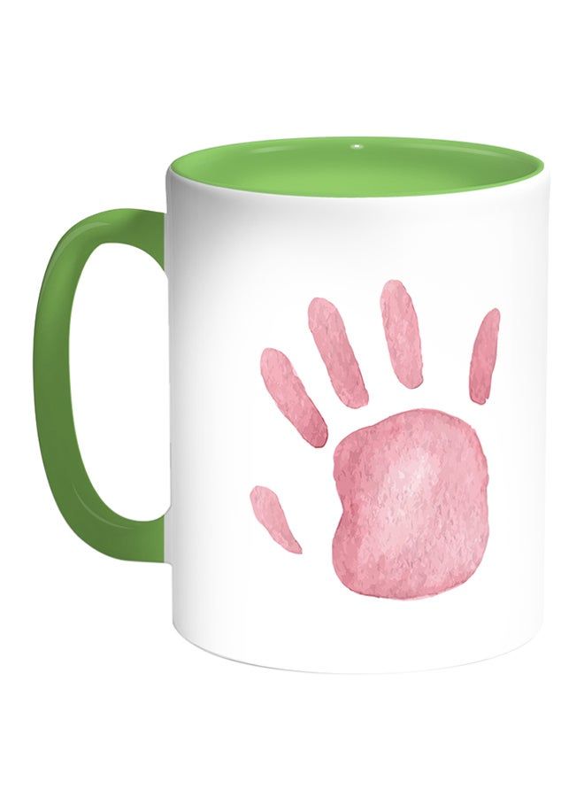 RKN Palm Of The Hand Printed Coffee Mug White/Green 11ounce - Image 1