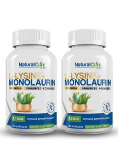 Natural Cure Labs L-Lysine + Monolaurin 600mg 1:1 Ratio, 2 Pack, 200 Capsules  - Image 1