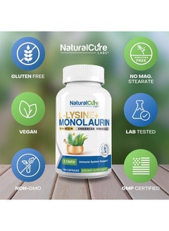Natural Cure Labs L-Lysine + Monolaurin 600mg 1:1 Ratio, 2 Pack, 200 Capsules  - Image 4